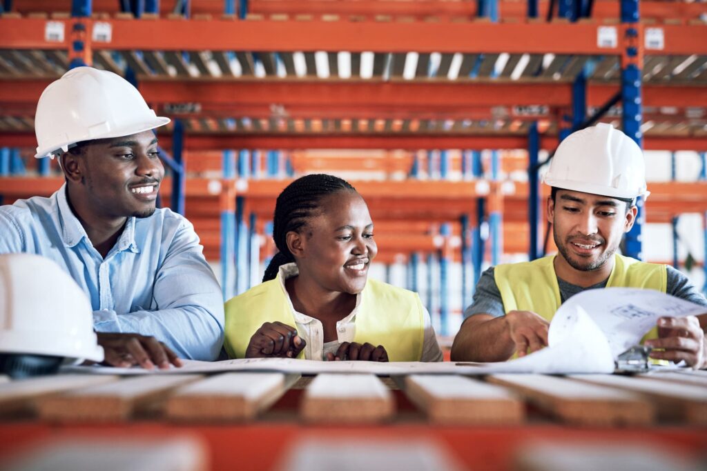 A diverse construction workforce with people from different backgrounds